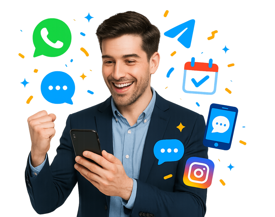 Brisbane AI app chatbot replying on WhatsApp, Instagram and Telegram—collecting details and booking a time.